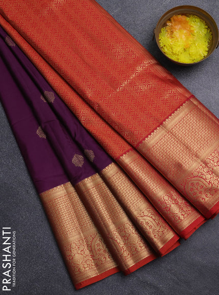 Bangalori silk saree purple and orange with zari woven buttas and long zari woven border