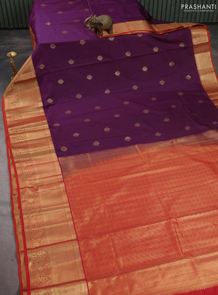 Bangalori silk saree purple and orange with zari woven buttas and long zari woven border