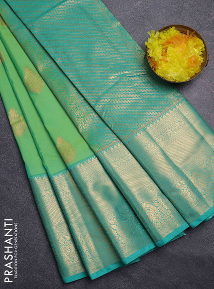 Bangalori silk saree dual shade of teal green and teal blue with zari woven buttas and long zari woven border