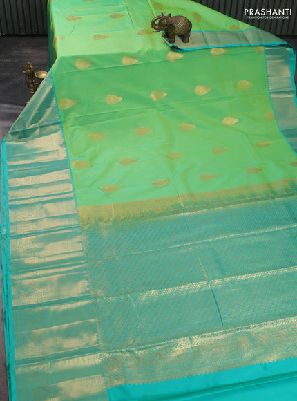 Bangalori silk saree dual shade of teal green and teal blue with zari woven buttas and long zari woven border