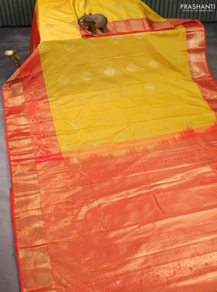 Bangalori silk saree yellow and orange with zari woven buttas and long zari woven border