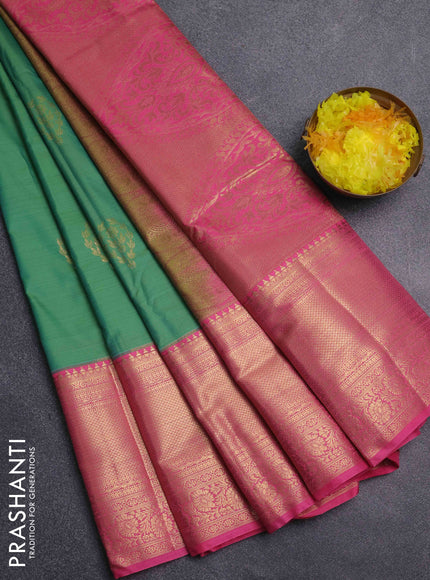 Bangalori silk saree dual shade of green and pink with zari woven buttas and long zari woven border