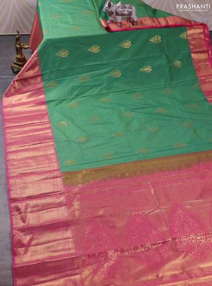 Bangalori silk saree dual shade of green and pink with zari woven buttas and long zari woven border