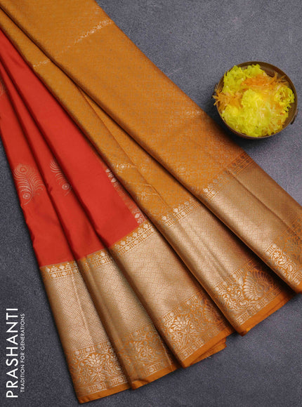Bangalori silk saree orange and orange with zari woven buttas and long zari woven border