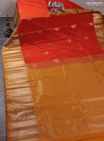 Bangalori silk saree orange and orange with zari woven buttas and long zari woven border