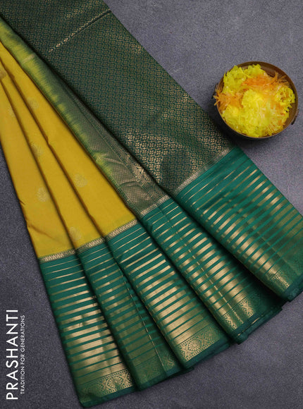 Bangalori silk saree lime yellow and green with zari woven buttas and long zari woven border