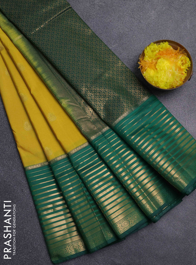 Bangalori silk saree lime yellow and green with zari woven buttas and long zari woven border