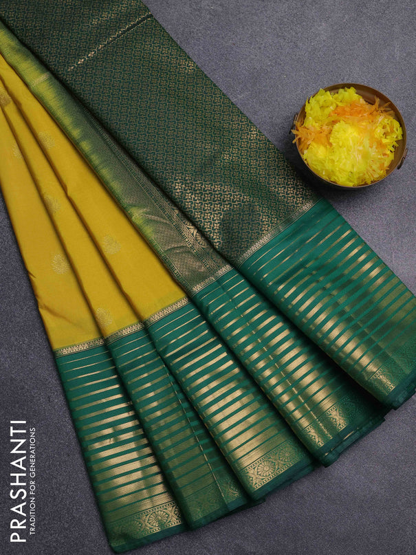 Bangalori silk saree lime yellow and green with zari woven buttas and long zari woven border