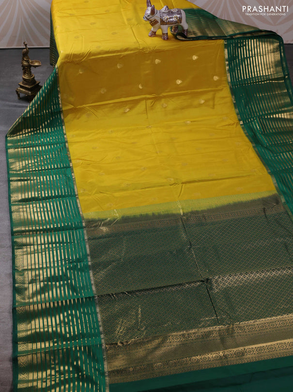 Bangalori silk saree lime yellow and green with zari woven buttas and long zari woven border