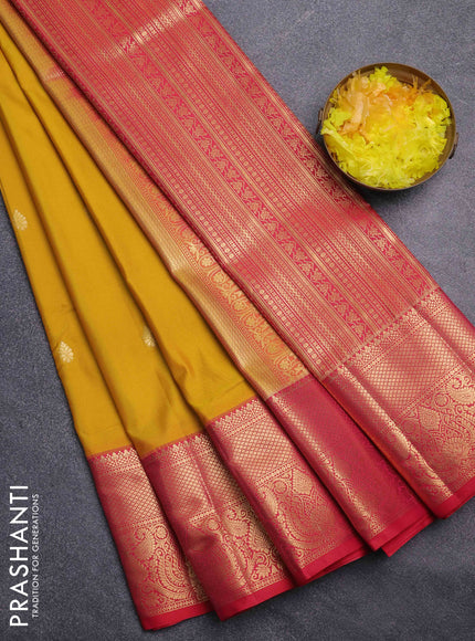 Bangalori silk saree yellow and red with zari woven buttas and long zari woven border