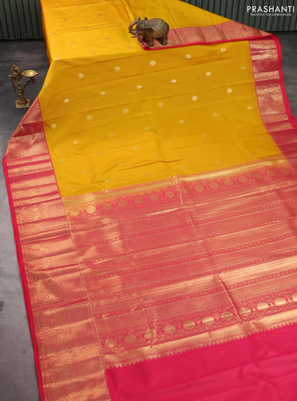 Bangalori silk saree yellow and red with zari woven buttas and long zari woven border