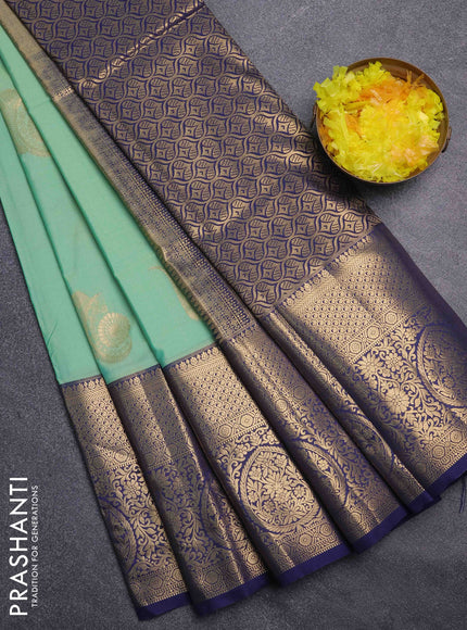 Bangalori silk saree dual shade of green and navy blue with zari woven buttas and long rettapet zari woven border