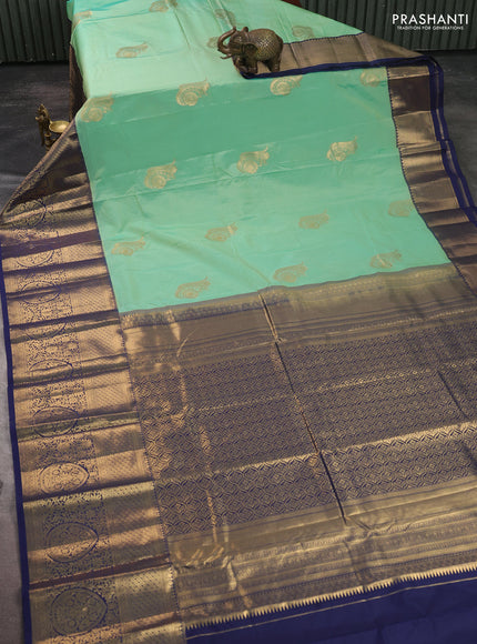 Bangalori silk saree dual shade of green and navy blue with zari woven buttas and long rettapet zari woven border
