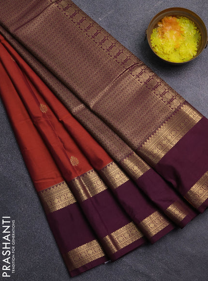 Bangalori silk saree rust shade and wine shade with zari woven buttas and long rettapet zari woven border