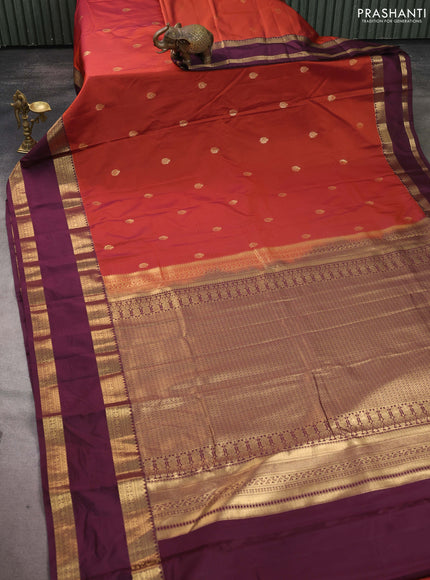Bangalori silk saree rust shade and wine shade with zari woven buttas and long rettapet zari woven border