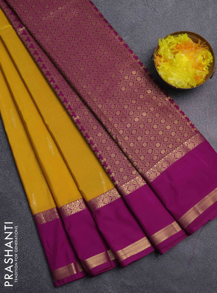 Bangalori silk saree yellow and purple with zari woven buttas and rettapet zari woven border