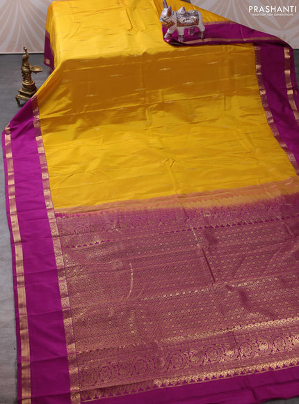 Bangalori silk saree yellow and purple with zari woven buttas and rettapet zari woven border