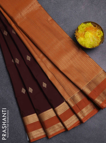 Bangalori silk saree coffee brown and rust shade with zari woven buttas and rettapet zari woven border