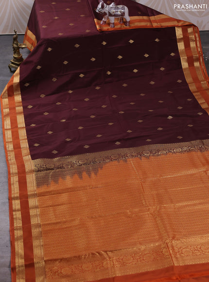 Bangalori silk saree coffee brown and rust shade with zari woven buttas and rettapet zari woven border
