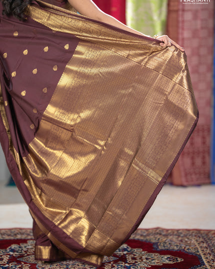 Bangalori silk saree coffee brown with zari woven buttas and long rettapet zari woven border