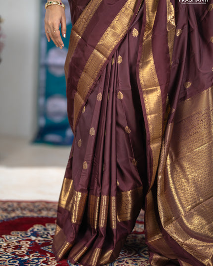 Bangalori silk saree coffee brown with zari woven buttas and long rettapet zari woven border