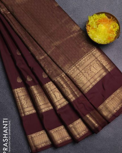Bangalori silk saree coffee brown with zari woven buttas and long rettapet zari woven border