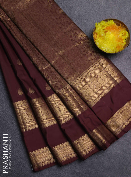 Bangalori silk saree coffee brown with zari woven buttas and long rettapet zari woven border