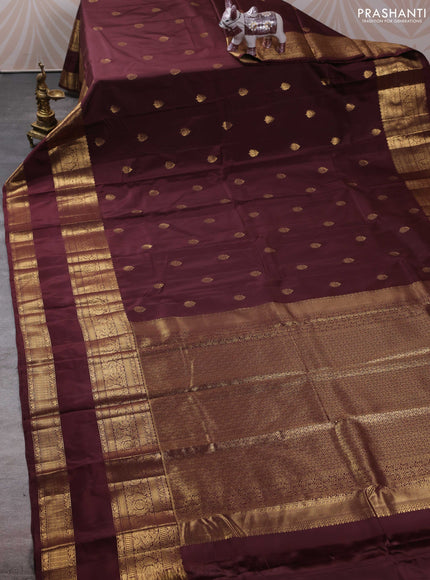 Bangalori silk saree coffee brown with zari woven buttas and long rettapet zari woven border