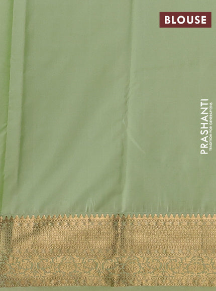 Bangalori silk saree deep purple and pista green with zari woven buttas and zari woven border