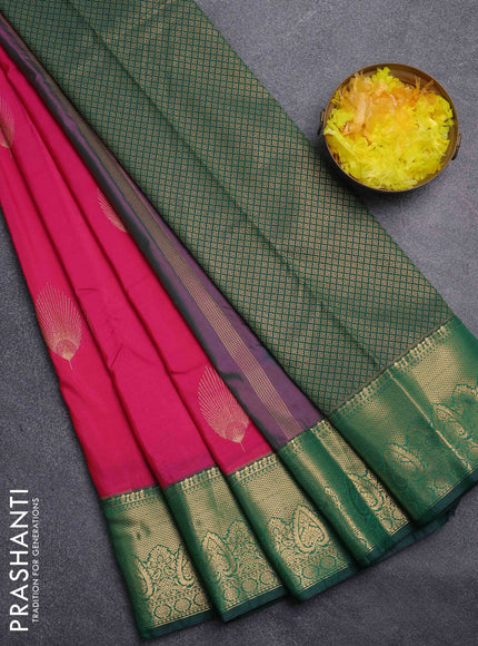 Bangalori silk saree pink and green with zari woven buttas and zari woven border