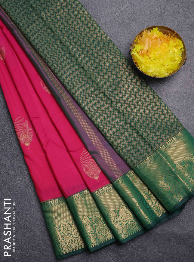 Bangalori silk saree pink and green with zari woven buttas and zari woven border