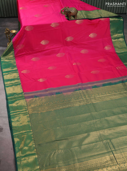 Bangalori silk saree pink and green with zari woven buttas and zari woven border