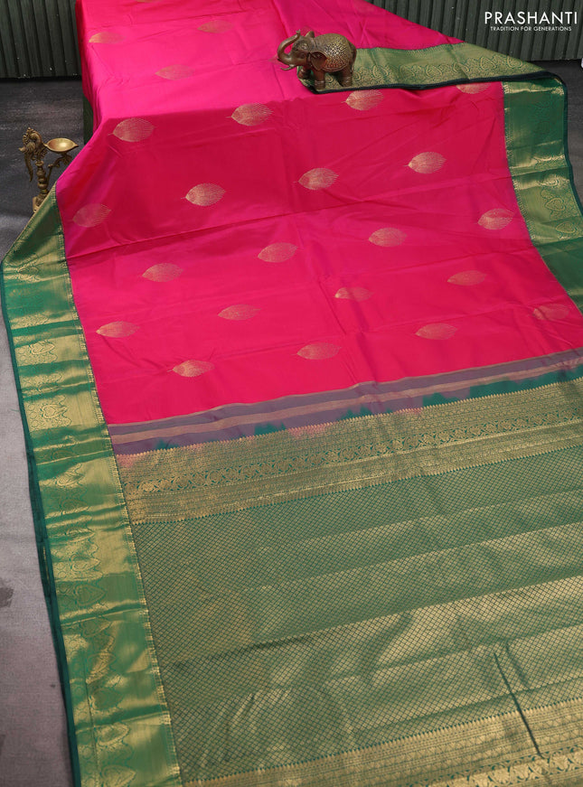 Bangalori silk saree pink and green with zari woven buttas and zari woven border