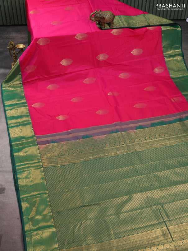 Bangalori silk saree pink and green with zari woven buttas and zari woven border