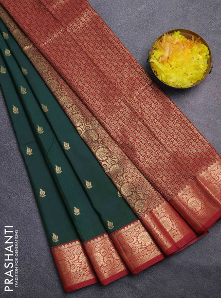 Bangalori silk saree green and maroon with allover zari woven buttas and long zari woven border