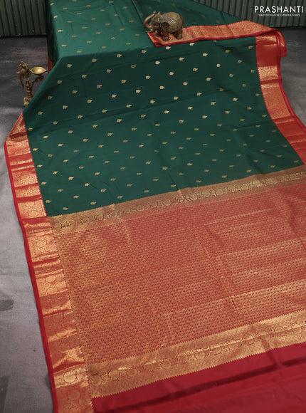 Bangalori silk saree green and maroon with allover zari woven buttas and long zari woven border