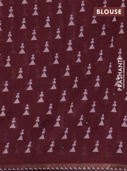 Kota linen saree pink and maroon with allover ikat prints and prints & mirror work border