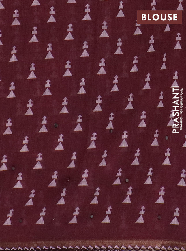Kota linen saree pink and maroon with allover ikat prints and prints & mirror work border
