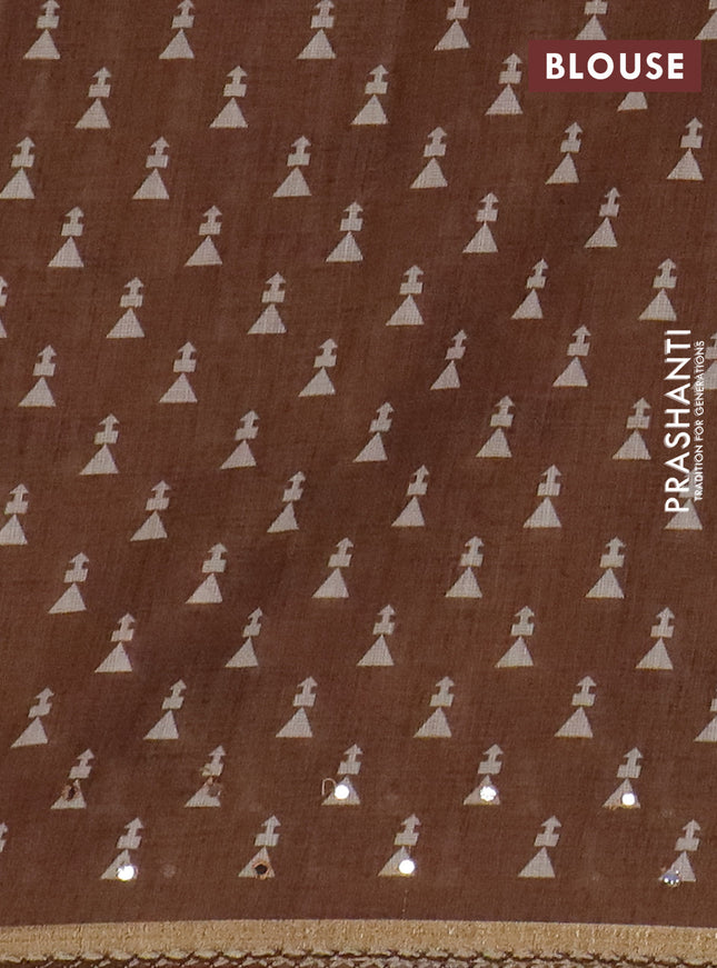 Kota linen saree sandal and brown with allover ikat prints and prints & mirror work border
