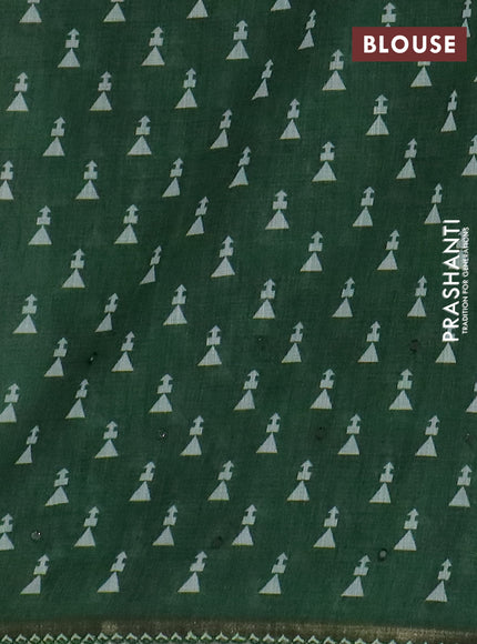 Kota linen saree light green and green with allover ikat prints and prints & mirror work border