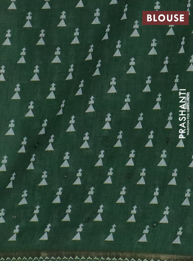 Kota linen saree light green and green with allover ikat prints and prints & mirror work border