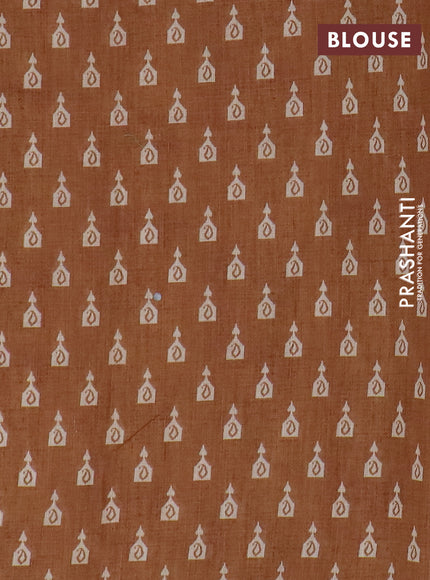 Kota linen saree sandal and brown with allover ikat prints and prints & mirror work border
