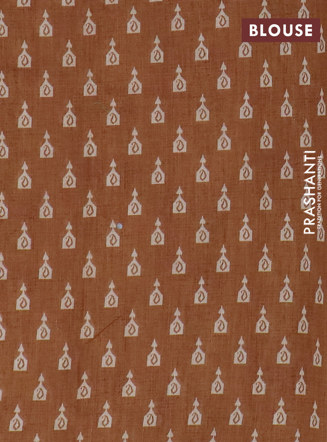 Kota linen saree sandal and brown with allover ikat prints and prints & mirror work border