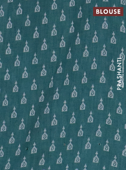 Kota linen saree teal blue and peacock green with allover ikat prints and prints & mirror work border