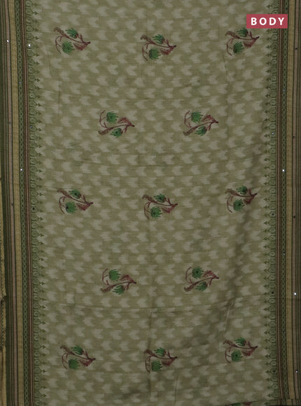 Kota linen saree mehendi green and green with allover ikat prints and prints & mirror work border