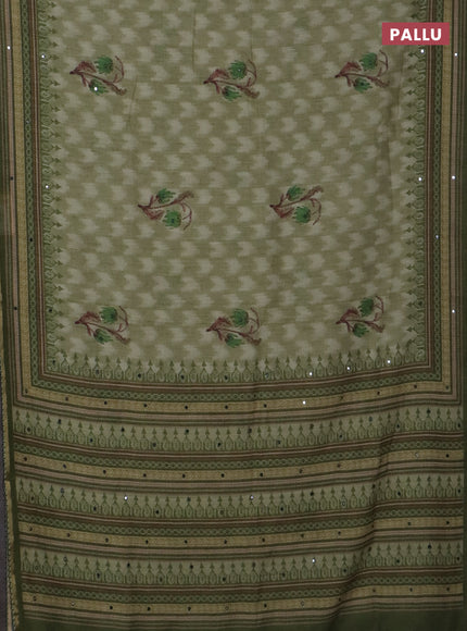 Kota linen saree mehendi green and green with allover ikat prints and prints & mirror work border