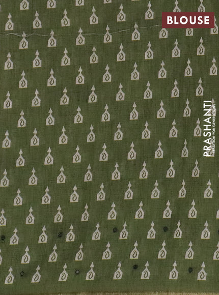 Kota linen saree mehendi green and green with allover ikat prints and prints & mirror work border