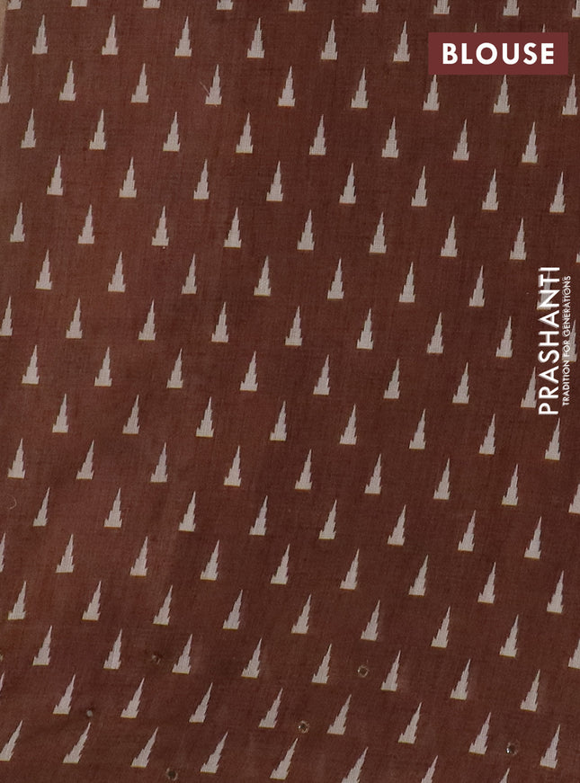 Kota linen saree sandal and brown with allover ikat prints and prints & mirror work border