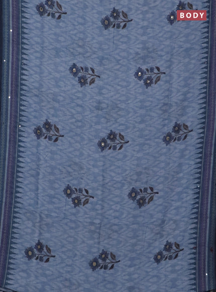 Kota linen saree grey and blue with allover ikat prints and prints & mirror work border