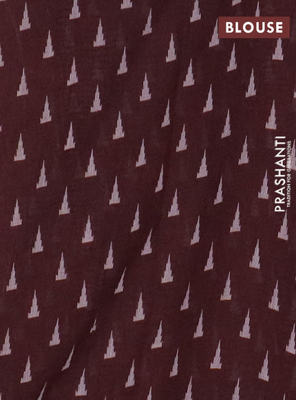 Kota linen saree peach shade and maroon with allover ikat prints and prints & mirror work border